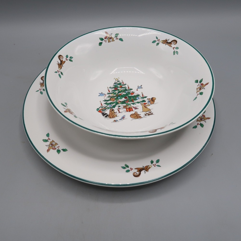 Ming Pao Woodland Christmas Salad Plate 8" & Bowl 6.5" Set